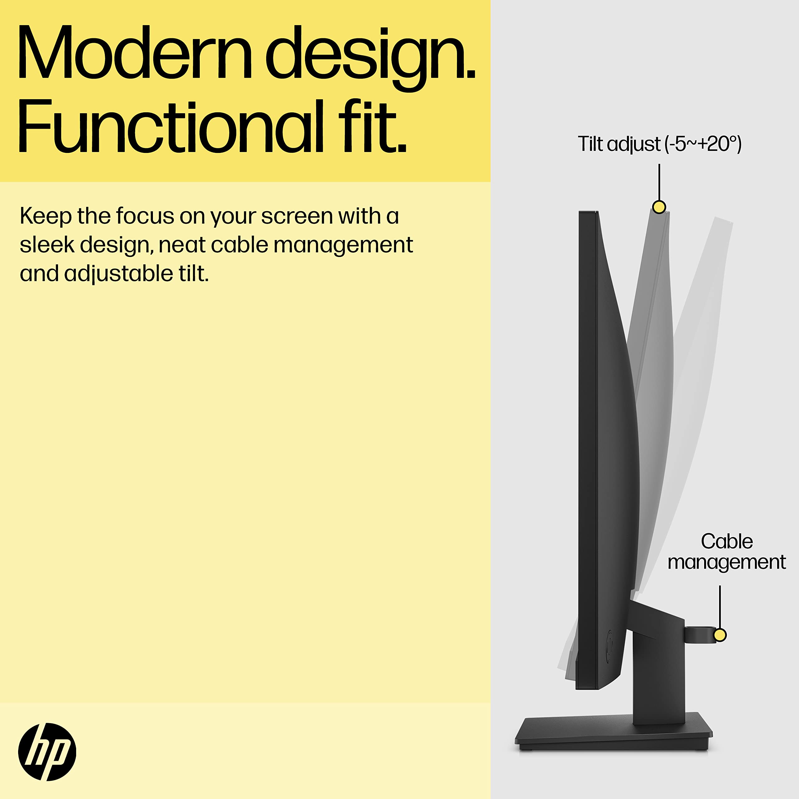 HP 24 Inch FHD Monitor | Full HD VA LCD Display | 75hz Refresh Rate | 250 Nits Brightness | 3000:1 Contrast Ratio | AMD FreeSync Technology | Adjustable Tilt | 1x HDMI 1.4, 1x VGA | Black | V24v G5