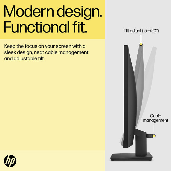 HP 24 Inch FHD Monitor | Full HD VA LCD Display | 75hz Refresh Rate | 250 Nits Brightness | 3000:1 Contrast Ratio | AMD FreeSync Technology | Adjustable Tilt | 1x HDMI 1.4, 1x VGA | Black | V24v G5