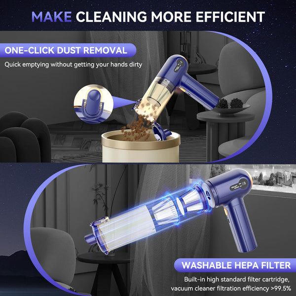 Handheld Car Vacuum Cleaner, 15000Pa Powerful Vacuum Cleaner Cordless, 3 in 1 Lightweight Vacuum & Blower Dust Buster, LED Display, USB Rechargeable Mini Cleaner for Car, Home and Pet Hair Cleaning