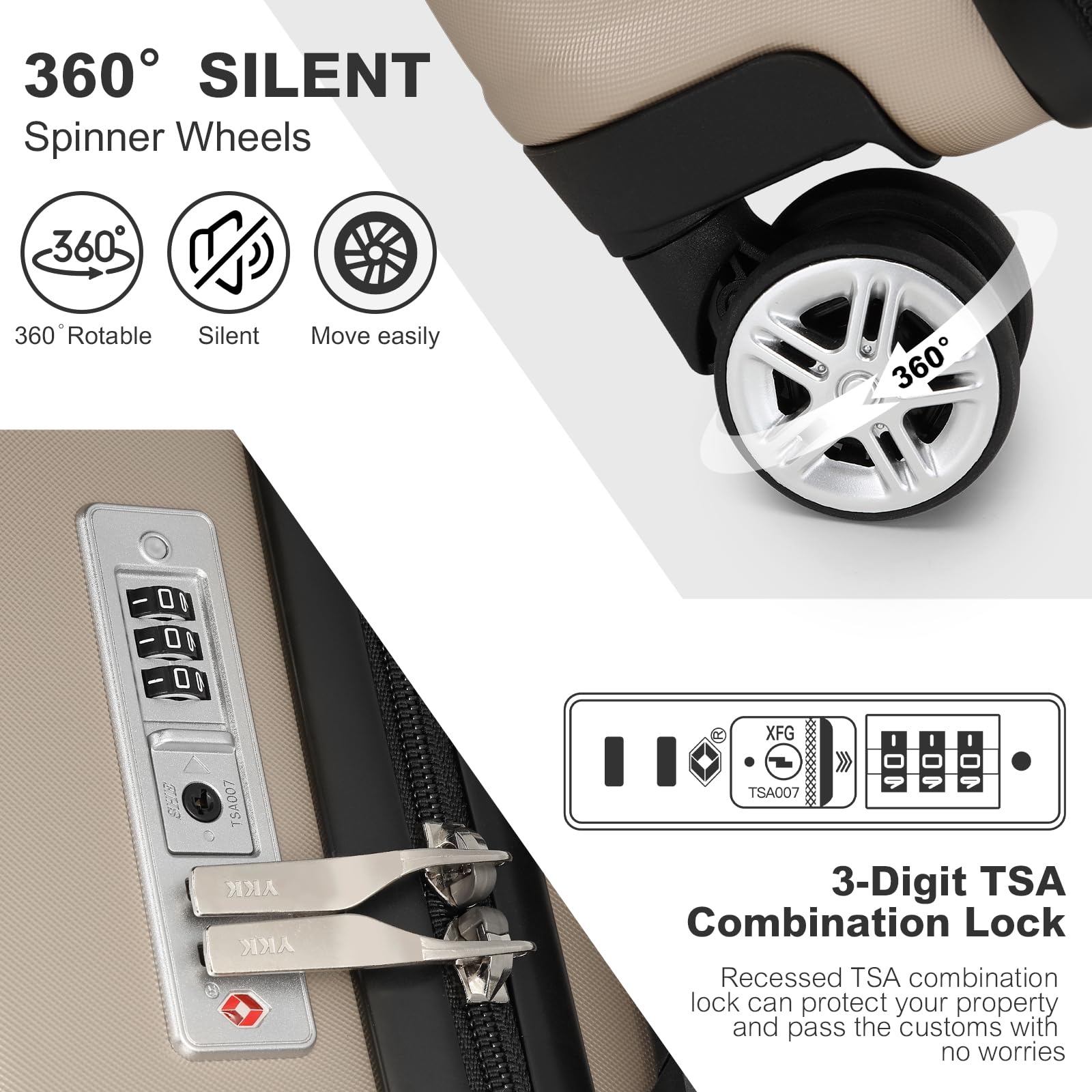 Kono Lightweight 28" Large Suitcase | Hard Shell with TSA Lock | 4 Dual Spinner Wheels | Expandable Design for Easy Travel | Perfect for Business & Vacation (Cream White,75x47.5x29.5cm)