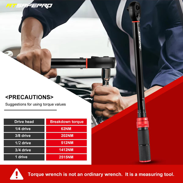 ATsafepro Torque Wrench 3/4 Inch, 100-600 Nm Torque Wrenchs, ±3% Error Accuracy with 48 Teeth Dual-Direction Adjustable for Repair of Car, Truck, Tractor