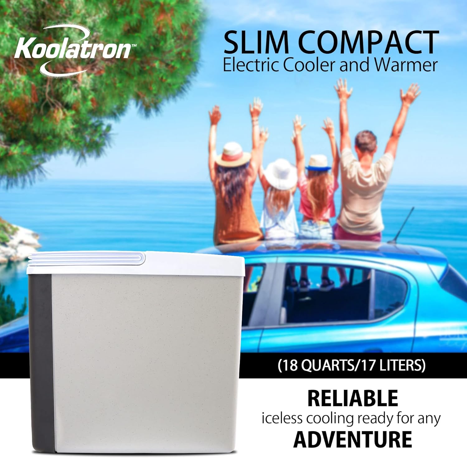 Koolatron Cool Box 17L Electric Iceless Cooler Car Mini Fridge Refrigerator Hot and Cold Function Summer Cool Insulated Cooler Box Cool Bags for Camping Picnics Travels Keep Food Drinks Chill Grey