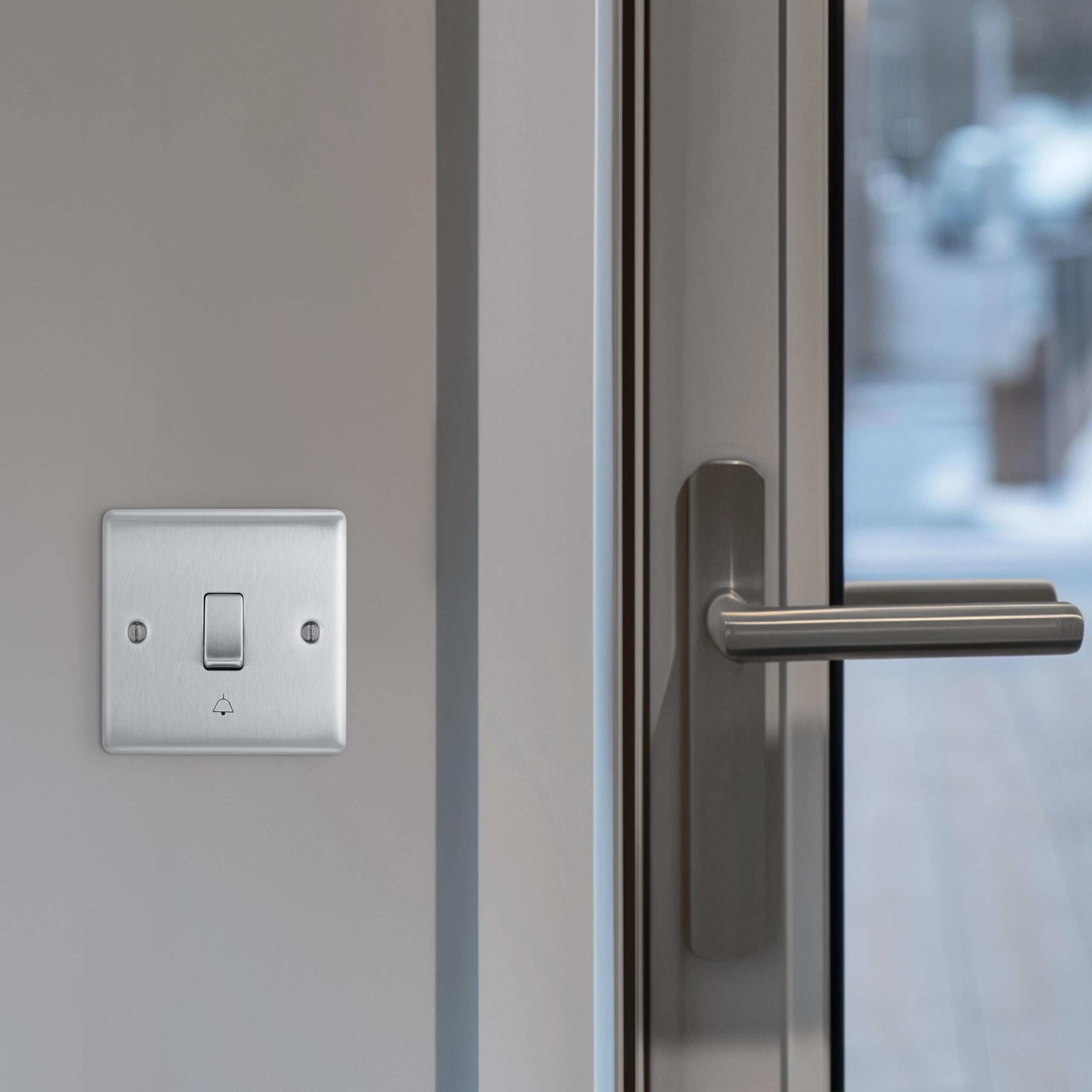 BG Electrical Cooker Switch with Socket and LED, Cooker Control Unit, Control Socket, Double Pole, Raised Profile, Round Edges, Nexus Metal, Brushed Steel, Grey Inserts, 45A, NBS70G