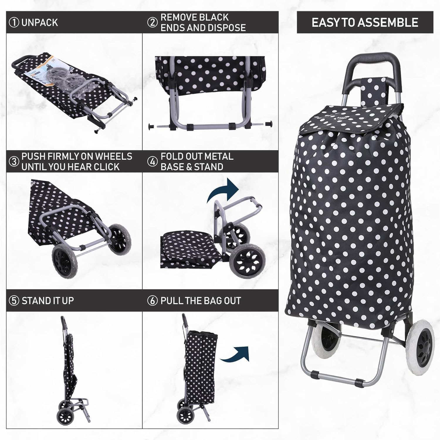 Hoppa 57Ltr Lightweight Shopping Trolley 2025 model, Hard Wearing & Foldaway Push/Pull Cart for Easy Storage With 1 Year Guarantee