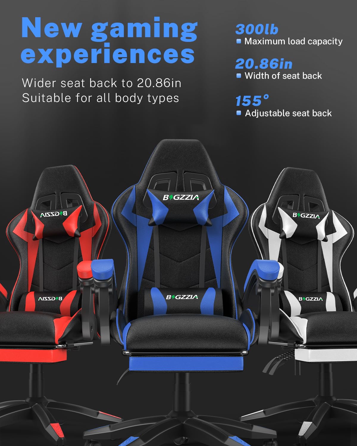 bigzzia RGB Gaming Chair with LED Lights and Ergonomic Computer Chair Reclining PU Leather High Back Video Game Chair with Headrest Adjustable Lumbar Support Linkage Armrest for Adults (Black/Grey)