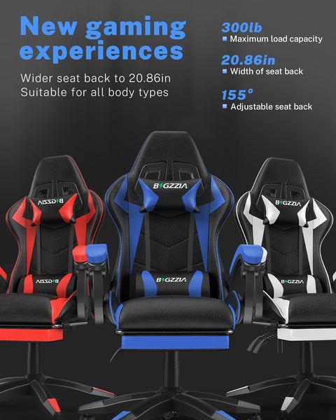bigzzia RGB Gaming Chair with LED Lights and Ergonomic Computer Chair Reclining PU Leather High Back Video Game Chair with Headrest Adjustable Lumbar Support Linkage Armrest for Adults (Black/Grey)