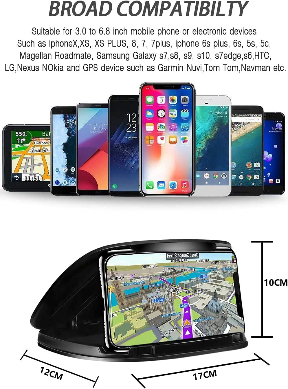 Mancro Car Phone Holder Cradles, Universal Mobile Phone Car Mount Dashboard Holder Fit for 3 to 6.8 inch Devices Compatible for iPhone, Samsung S22, S21, Huawei, GPS Devices