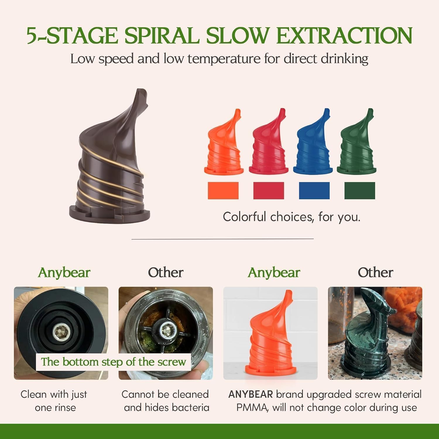 Anybear Cold Press Juicer, 200W Masticating Slow Juicer 4.3" Large Feed Chute Fit Whole Fruits Vegetables | Upgraded Auger | Tritan Materials | BPA Free | Juice Recipes (Silver)