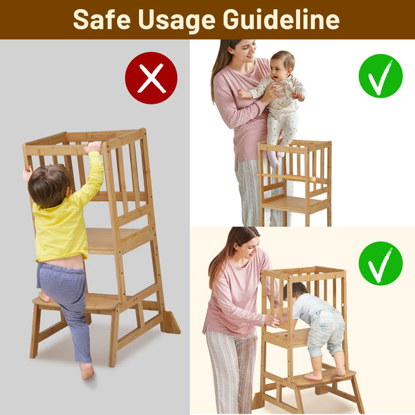 COSYLAND Height Adjustable Kids Kitchen Step Stool with Anti-tip Support Corners - Kids Standing Tower for Kitchen Counter, Bathroom, Nursery (Black)