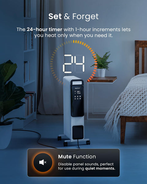 Pro Breeze Smart 2500W 11 Fin Oil Filled Radiator with Digital Display and WiFi Smart App, Thermostat, 24Hr Timer, 3 Heat Modes, Child Lock, Overheat & Tip-Over Protection Oil heater for Home - Black