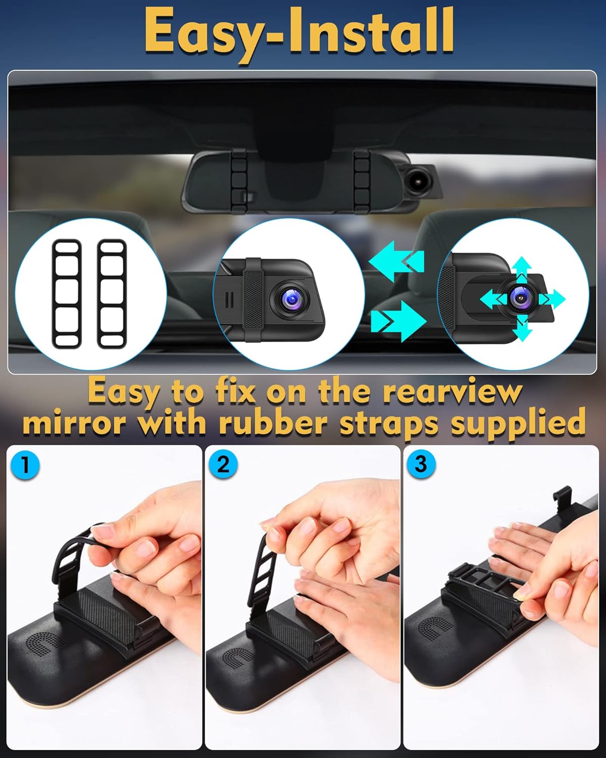 【Upgraded】10 Inch Mirror Dash Cam Night Vision 1080P Full Touch Screen Dual Dash Cam Front and Rear Camera Car Rear View Mirror Loop Recording 170° Wide Angle Parking Assistance