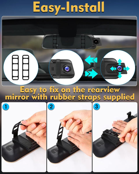 【Upgraded】10 Inch Mirror Dash Cam Night Vision 1080P Full Touch Screen Dual Dash Cam Front and Rear Camera Car Rear View Mirror Loop Recording 170° Wide Angle Parking Assistance
