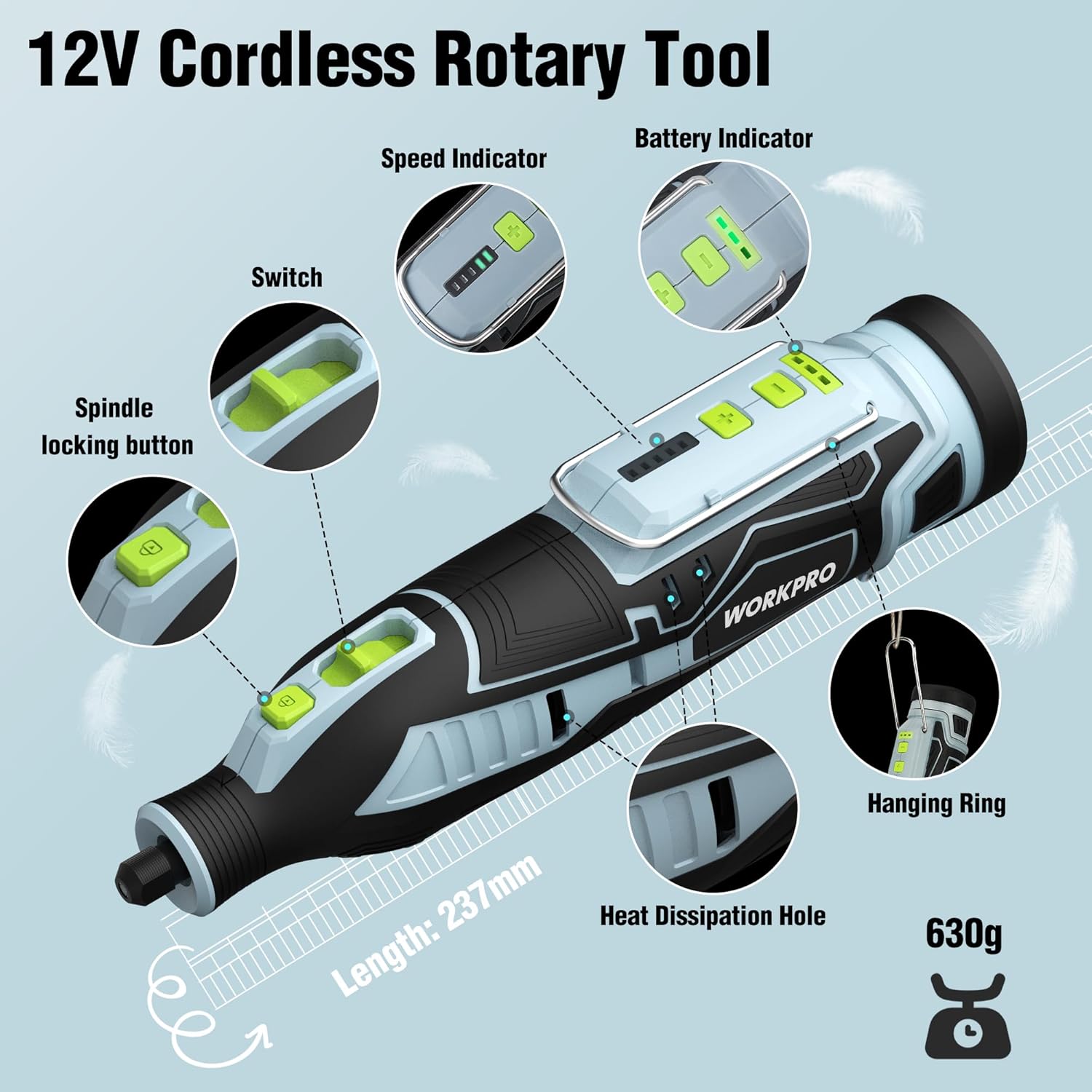 WORKPRO Cordless Rotary Tool kit 12V, Rotary Tool Set with 114 PCS Accessories, 5 Gears Variable Speed 7500-32000RPM, Powerful Engraver, Sander, Polisher, Perfect for DIY and Handmade