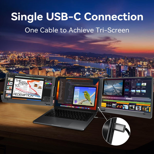 KPKUE Laptop Screen Extender, 14" 1080P FHD IPS Dual Portable Monitor for Laptop, Compatible with 11.6" -15.6" Laptops (Mac Windows Chrome)