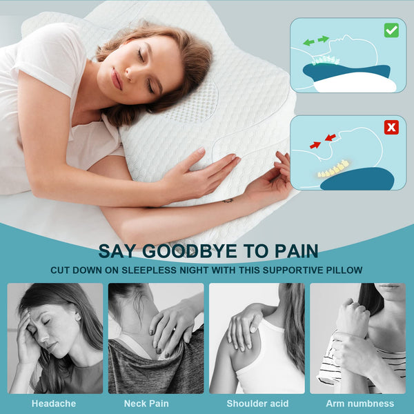 Cervical Memory Foam Pillow for Neck Pain Relief, 2 in 1 Orthopedic Sleeping Pillow, Shoulder Pain Ergonomic Head Neck Support Pillow for