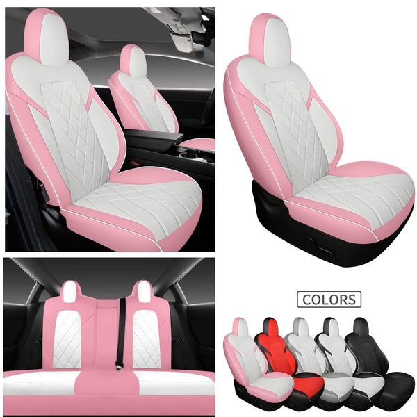 Tapha Faux Leather Seat Cover Set for Tesla Model 3 2017-2022, Breathable and Water-Resistant, Include Seat Covers for Front and Rear Seats (White/Grey)