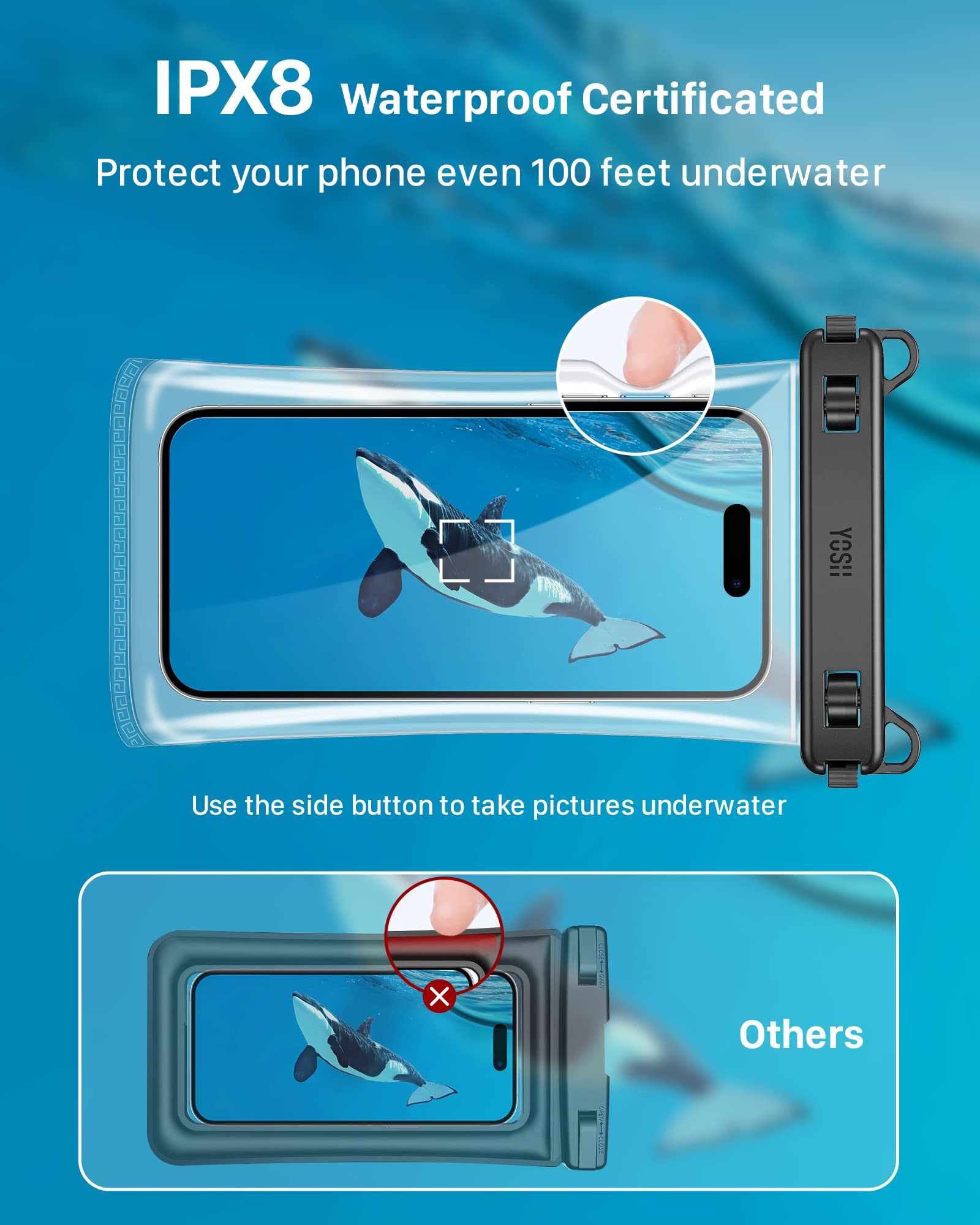 YOSH Waterproof Phone Pouch 2 Pack, 7 inch IPX8 Waterproof Phone Case for Swimming Travel Beach Trip Snorkelling Kayaking, Underwater iPhone Case for iPhone 16 15 14 Pro Max, Samsung S25 S24 Ultra
