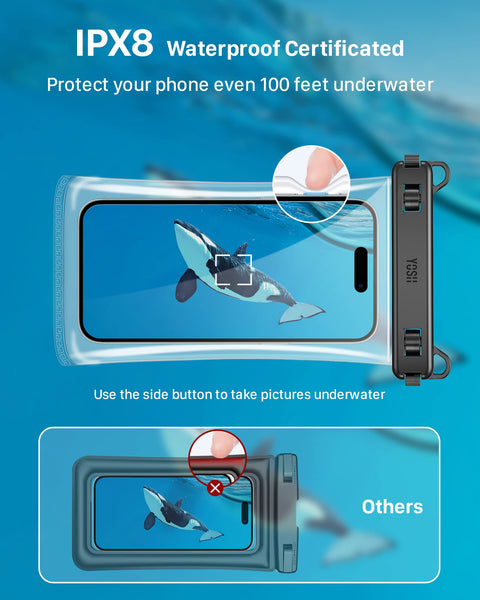 YOSH Waterproof Phone Pouch 2 Pack, 7 inch IPX8 Waterproof Phone Case for Swimming Travel Beach Trip Snorkelling Kayaking, Underwater iPhone Case for iPhone 16 15 14 Pro Max, Samsung S25 S24 Ultra