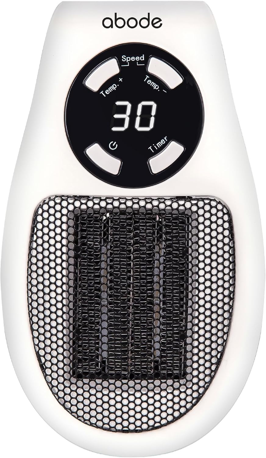 Abode 500W Compact Portable White Ceramic Plug in Heater with 2 Heat Settings & Overheat Protection, Electric Heater, LED Display, 12hr Auto Timer, 10m2 Room Size APH1001