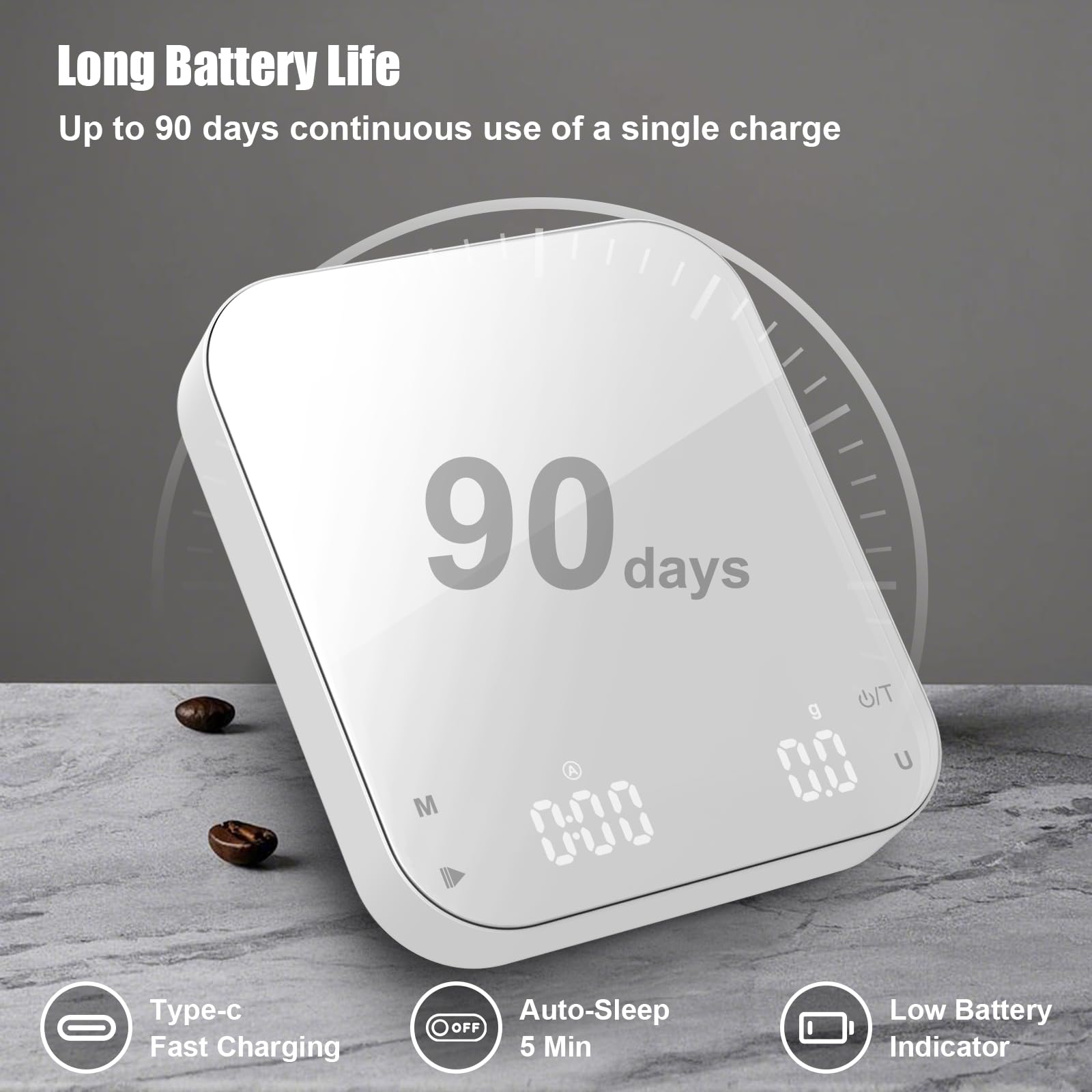 Rechargeable Mini Coffee Scale with Timer, Diyife 0.1g/3kg High Precision Electronic Digital Espresso Scale with HD LED Display, Portable Analytical Lab Balance for Labs, Jewellers, Gold, Food, White