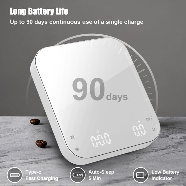 Rechargeable Mini Coffee Scale with Timer, Diyife 0.1g/3kg High Precision Electronic Digital Espresso Scale with HD LED Display, Portable Analytical Lab Balance for Labs, Jewellers, Gold, Food, White