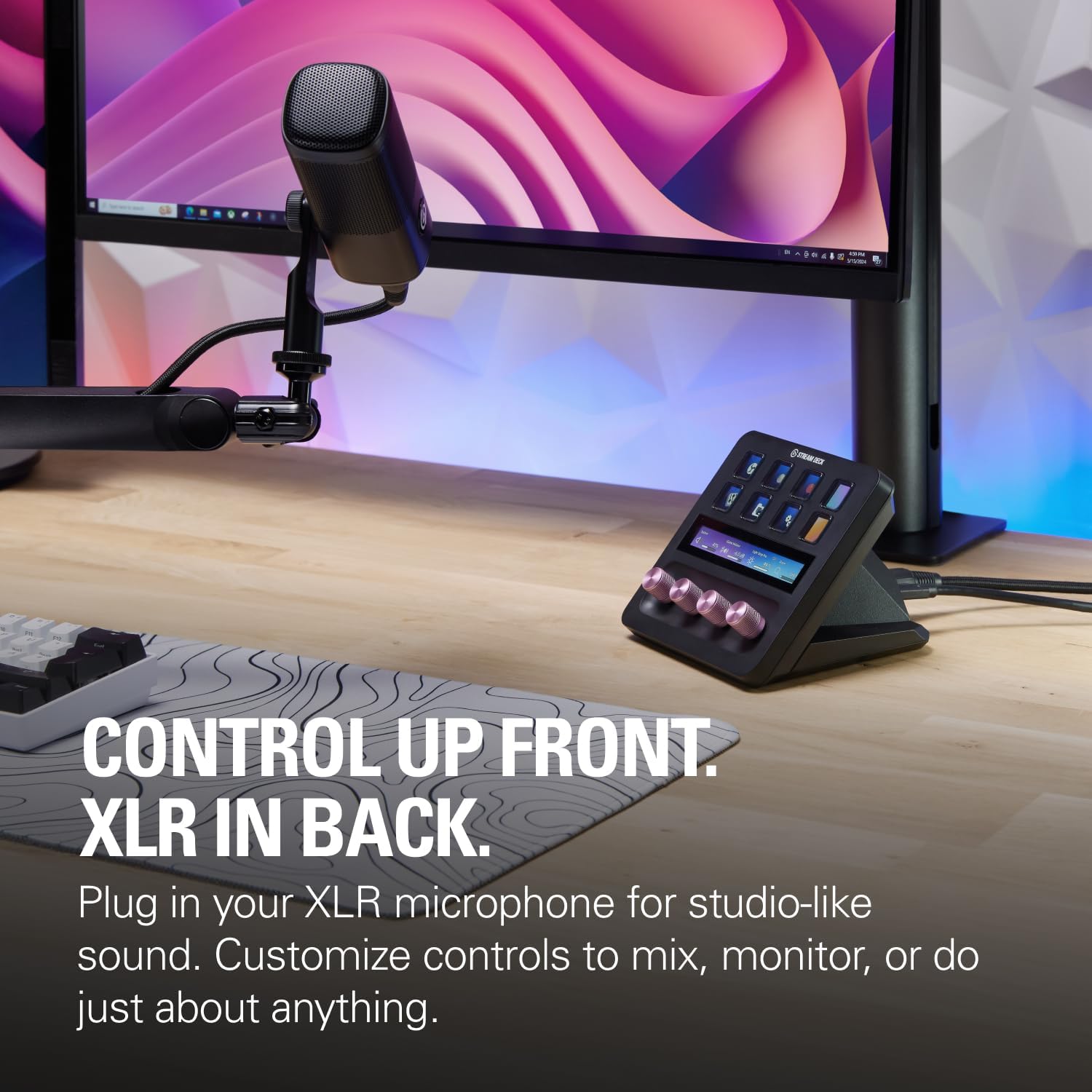Elgato Stream Deck + XLR - Audio Mixer & Controller, Rear XLR-to-USB Mic Interface, Compatible with any XLR Mic for Podcasting, Streaming, Content Creators, dials and LCD keys, PC/Mac