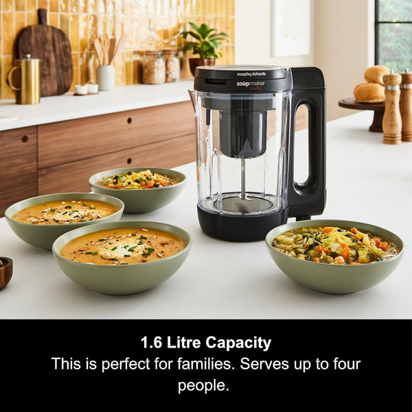 Morphy Richards 1.6L Clarity Soup Maker, Portion Control, 9 Featured Settings, Smart Response Technology, Keep Warm, Soup and Smoothie Maker, White & Black, 501050