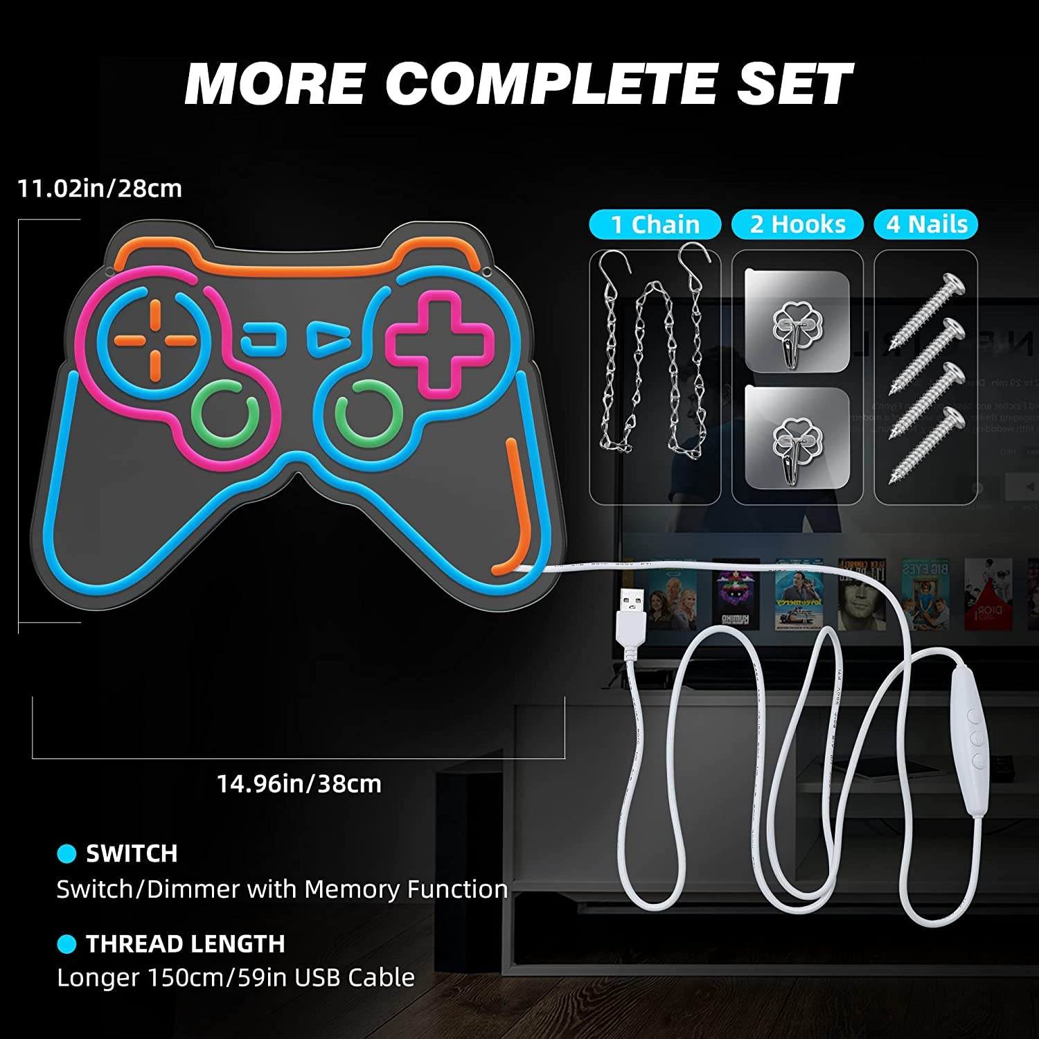 Eufrozy Dimmable Game Neon Sign, Acrylic Gaming LED Neon Light Sign, Bedroom Wall Decor Lights Powered by USB with Switch, for Kids, Boys, Gamers,