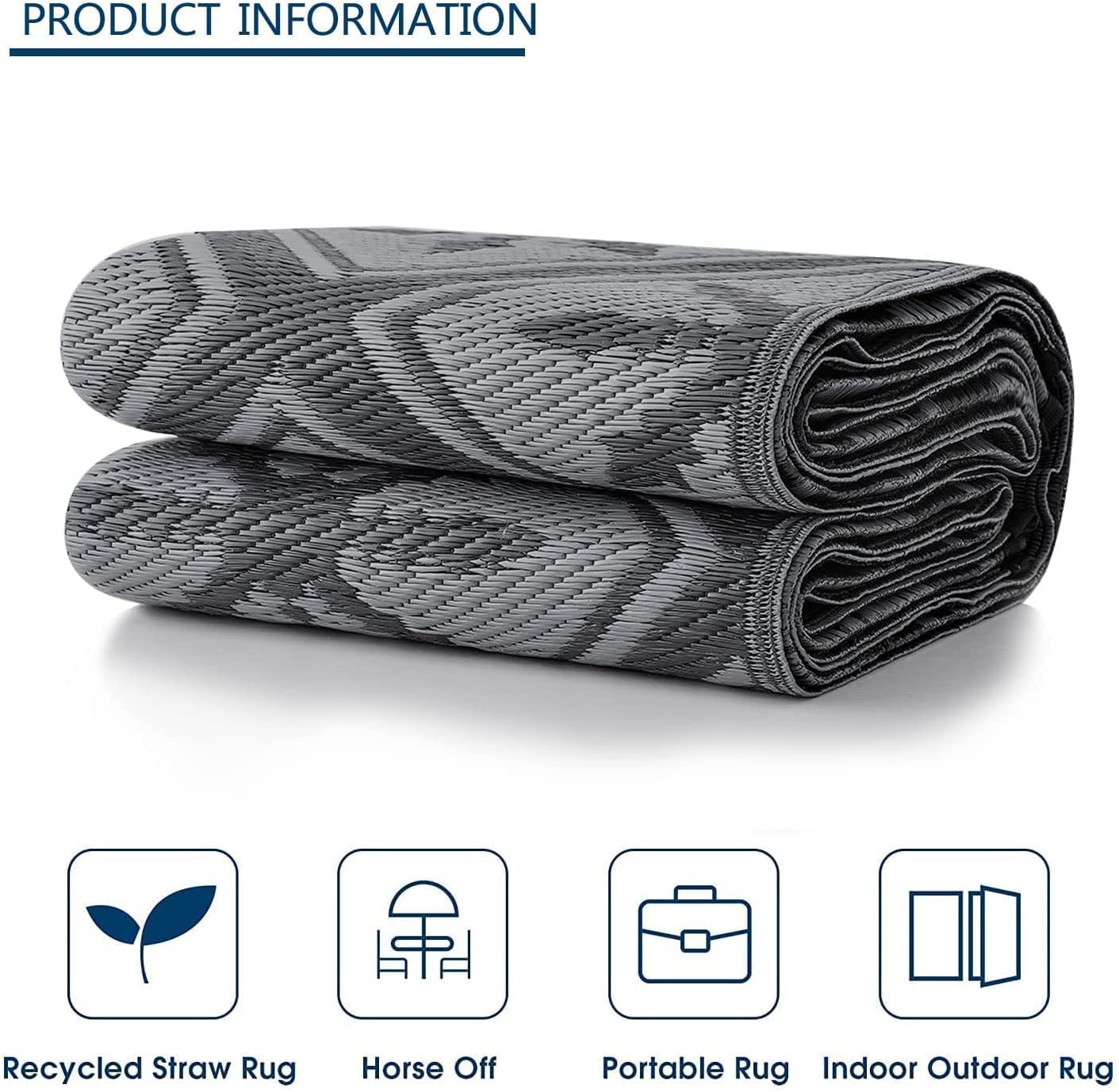 Enipate Outdoor Rugs for Garden Patios, 5x8ft Plastic Weatherproof Woven Picnic Blankets, Reversible & Easy Cleaning Deck Carpet Camping Mats