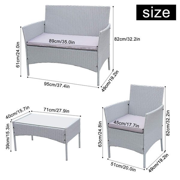 bigzzia Rattan Garden Furniture Set, 4 piece Patio Rattan furniture sofa Weaving Wicker includes 2 Armchairs,1 Double seat Sofa and 1 table (Black)