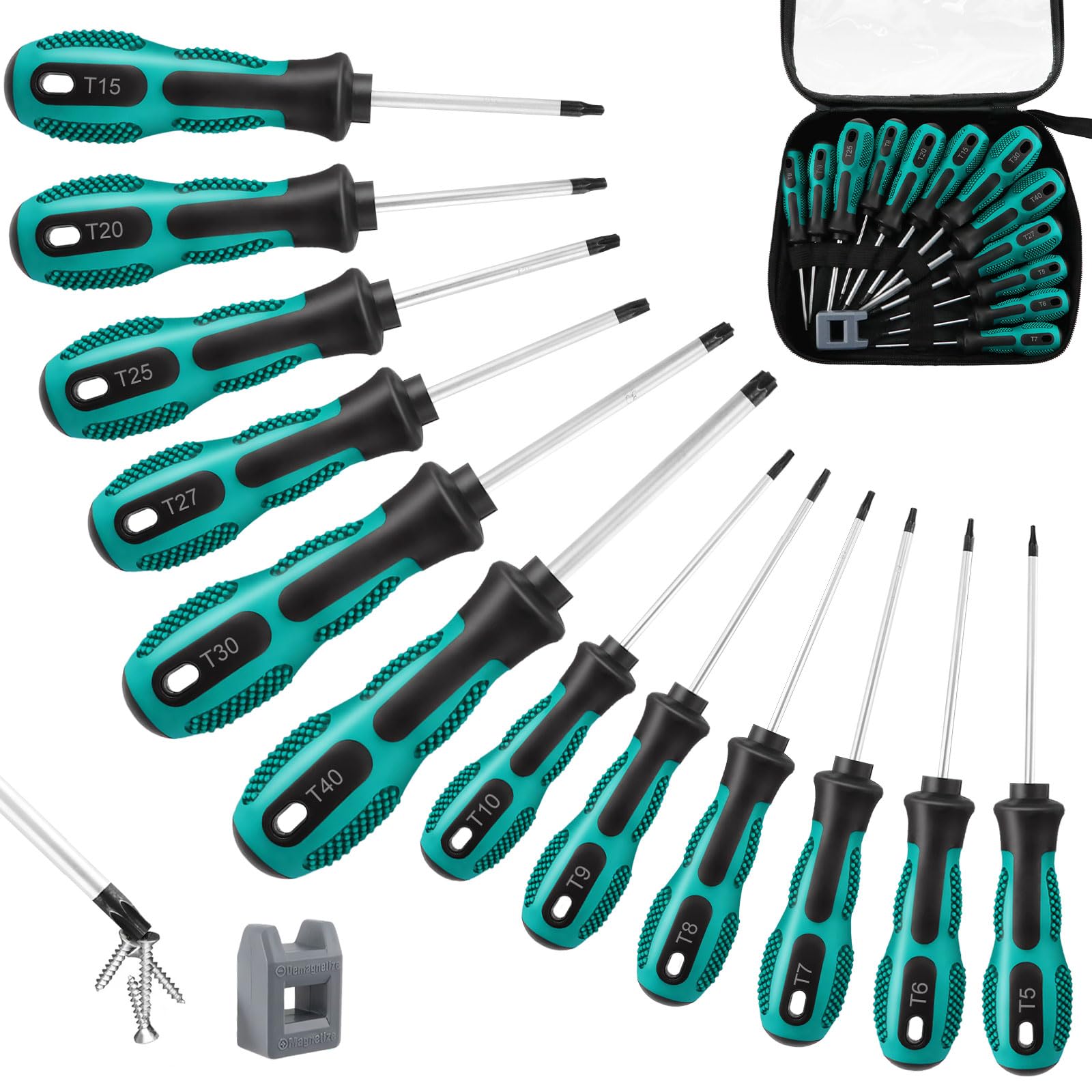 Screwdriver Set 10pcs, Magnetic Screwdriver Set 5pcs Phillips Screwdrivers and 5pcs Slotted/Flat Head Screwdrivers, Chrome Vanadium Steel Made