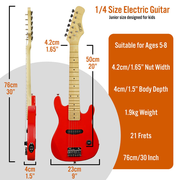 3rd Avenue 1/4 Size Kids Electric Guitar Pack for Junior Beginners - 6 Months FREE Lessons, 5W Portable Amp, Cable, Bag, Picks and Strap - Red