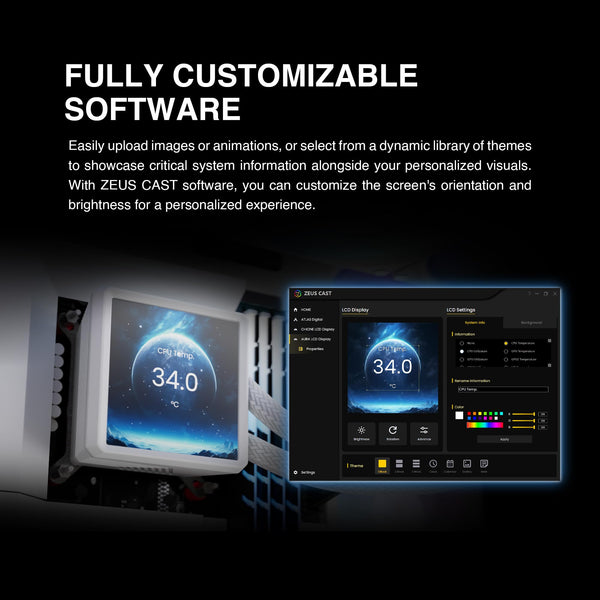 GAMDIAS AURA GL240 LCD 240mm AIO Liquid CPU Cooler, Customizable 4'' IPS LCD Display, Cableless Daisy Chained Fan, Software Ready, Support Low-Noise PWM & ARGB Sync, Intel LGA 1851/1700；AMD AM5, Black