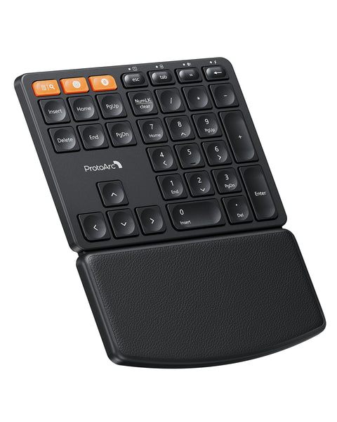 ProtoArc Wireless Numeric Keypad, EK04 N Ergonomic Bluetooth Number Pad with Wrist Rest, Connect up to 2 Devices, Rechargeable, for Windows, Mac OS