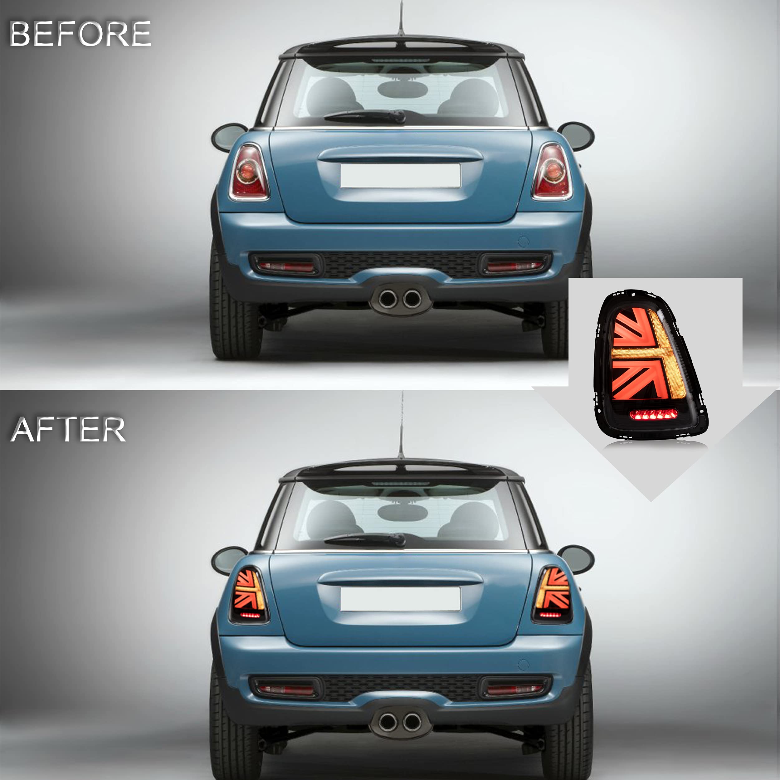 VLAND LED Tail Light Compatible with BMW Mini Cooper F55 F56 F57 2014-2021, Rear Lights with Sequential Turn Signal, Electroplated housing, Red