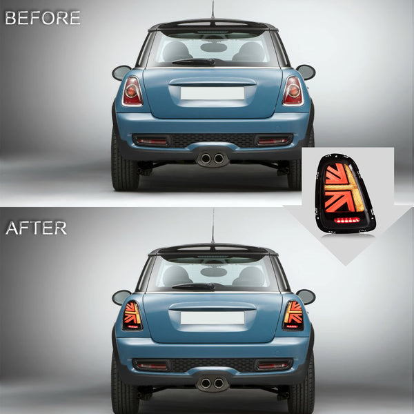 VLAND LED Tail Light Compatible with BMW Mini Cooper F55 F56 F57 2014-2021, Rear Lights with Sequential Turn Signal, Electroplated housing, Red