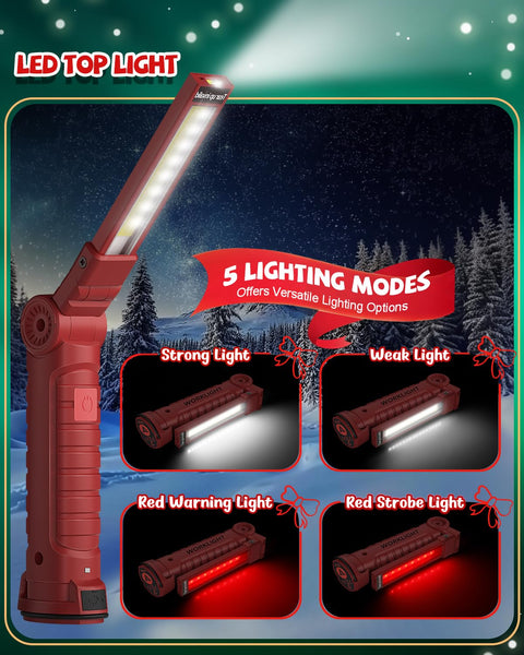 Coquimbo Work Light Christmas Stocking Fillers Gifts for Men Him, LED Torch Rechargeable Inspection Lamp Mechanic Emergency BBQ Light 360° Rotate with Magnetic Base and Hook (2 Pack, Black)