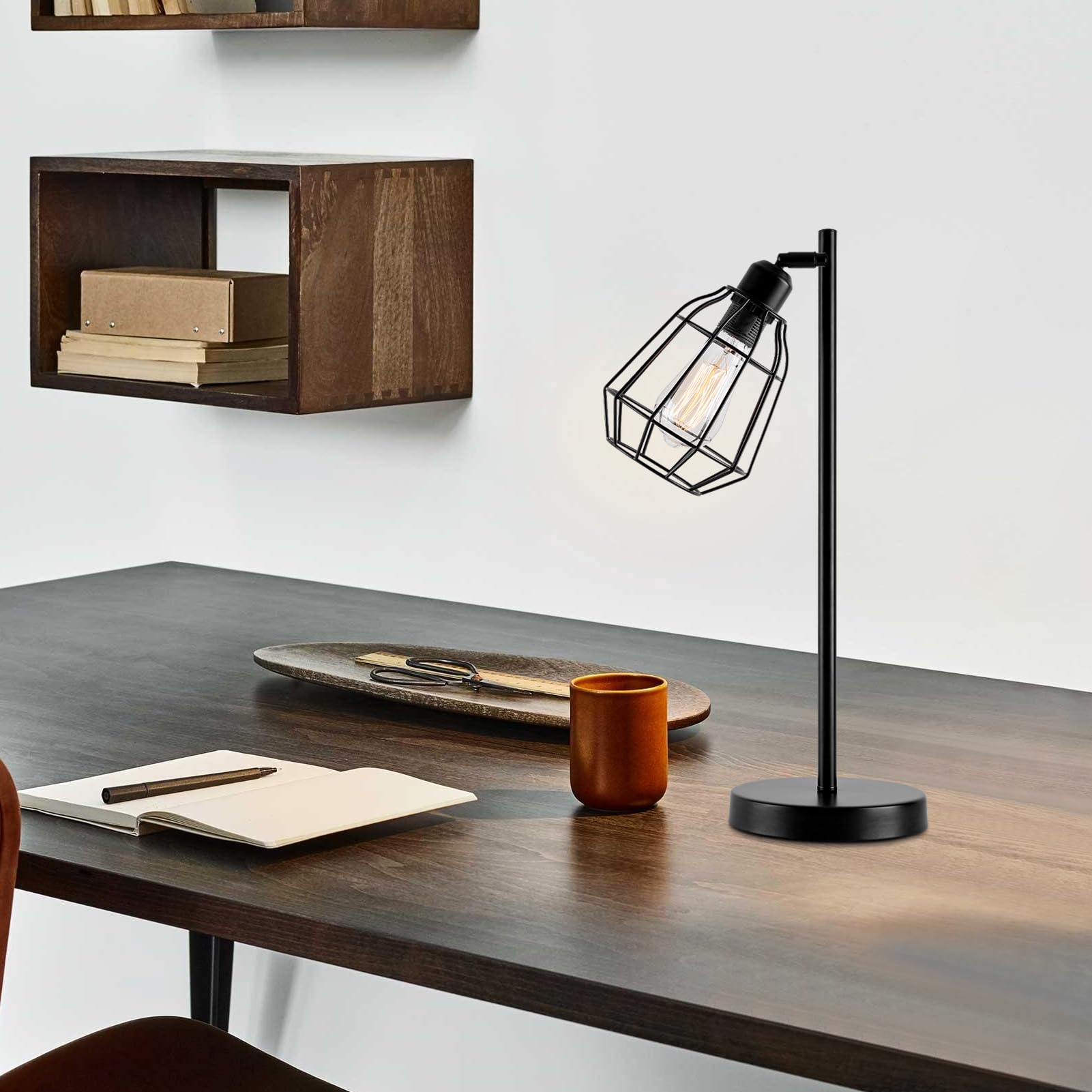 HARPER LIVING Plug in Table Lamp, Caged Bedside Table Light with Switch, E27 Cap, Reading Desk Lamp Black Vintage Finish, Ideal for Living Room,