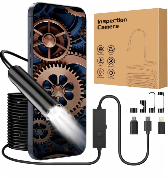 GOLDEGGS Two-Way Articulating Endoscope Inspection Camera with Light, IP67 Waterproof Flexible Snake Borescope Camera for Wall/Automotive/Sewer/Air Conditioner/Home Appliance Repair with (5.2FT/1.5M)