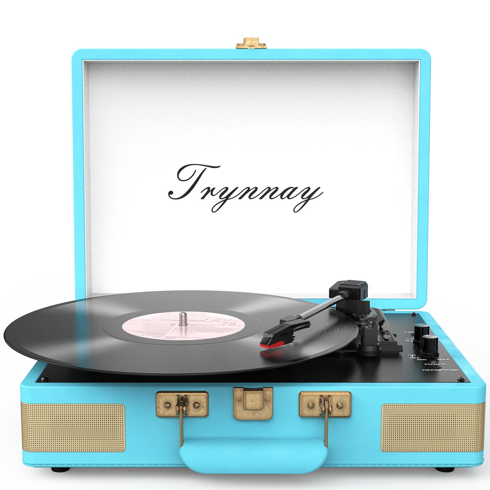 Trynnay Record Player 3 Speed Bluetooth Portable Suitcase Vinyl Player with Built-in Speakers Turntable Enhanced Audio Sound Waxed Leather Vintage Black