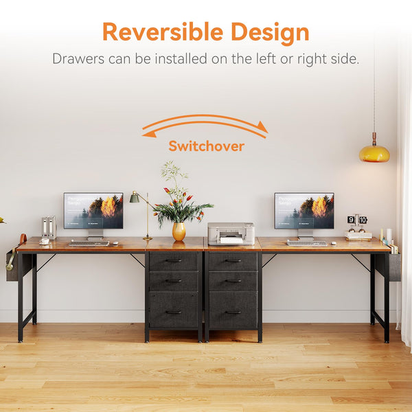 Coleshome Computer Desk with Drawers, 120×48cm Office Desk with Storage, Reversible Small White Desks for Home Office