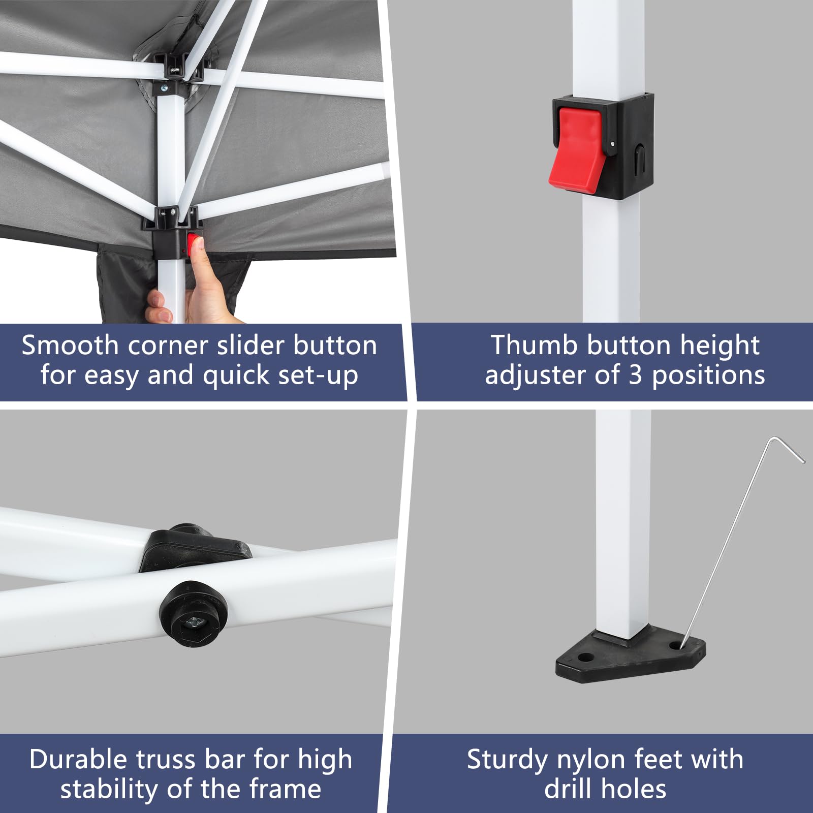 Bonnlo Pop Up Gazebo with Sides 3m x 3m, Easy Setup Instant Outdoor Canopy, Folding Garden Gazebo, Party Tent Grey