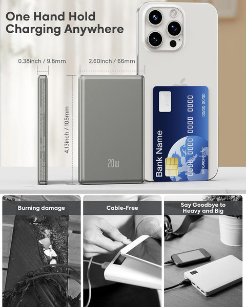 2025 Ultra Slim Power bank iPhone for Magsafe, 20W Super Fast Charging Powerbank Wireless Magnetic Portable Charger,USB C in&Out PD 3.0 Phone Battery Pack for i-Phone 16/15/14/13/12 Mini Plus Pro Max