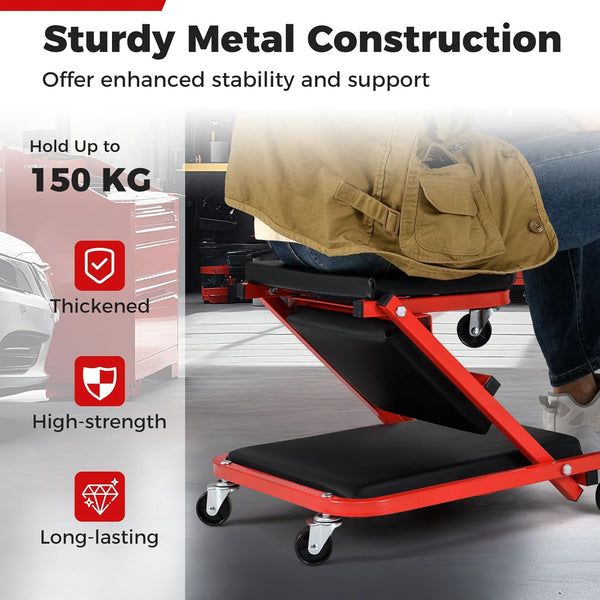 COSTWAY 2-in-1 Folding Car Creeper and Seat, 37Inch Padded Mechanics Creeper Stool with 6 Rotatable Wheels, Rolling Garage Work Crawler Board Bench, Maximum Load 150 KG