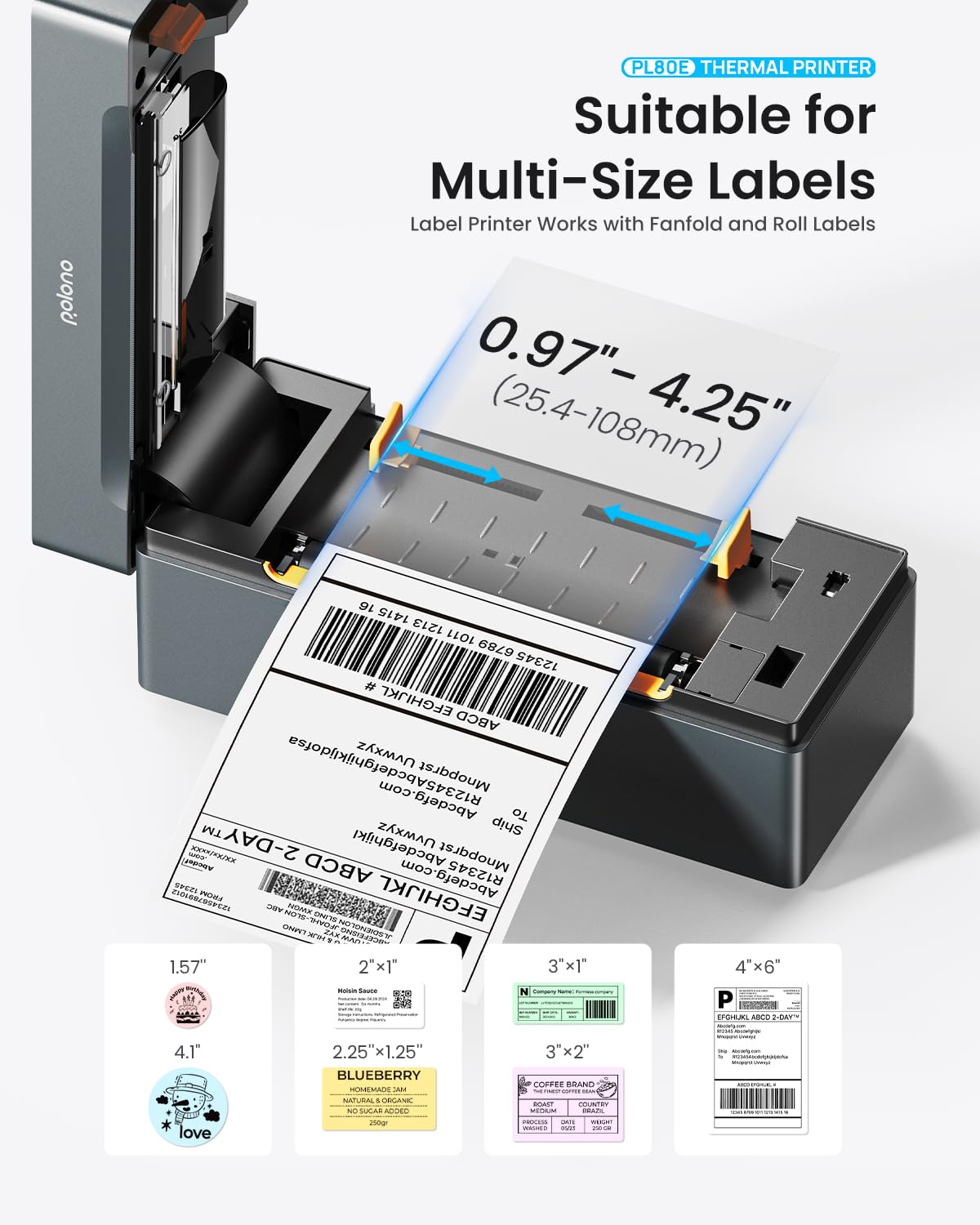 POLONO Bluetooth Thermal Shipping Label Printer, Wireless 4x6 Shipping Label Printer for Small Business, Support iOS, Android, Windows and Mac, Compatible with Amazon, Ebay, Shopify, Etsy, USPS (Grey)