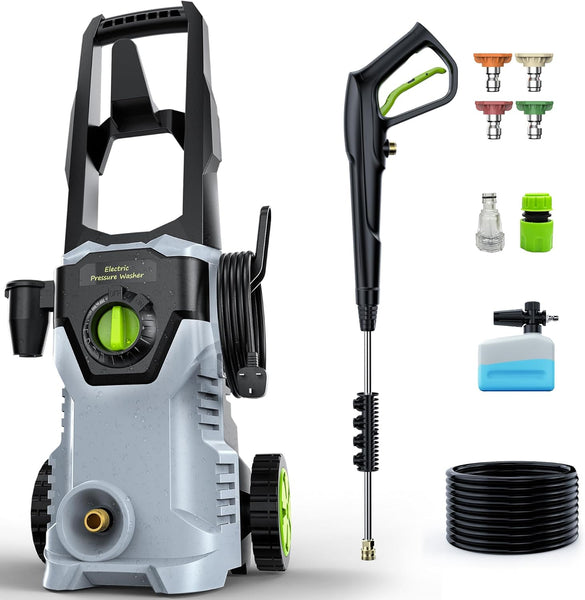 ETOOLAB Pressure Washers, 160Bar 450L/H Electric Power Washers with Foam Cannon, 4 Nozzles, 15M Total Long High Pressure Washer for Cars, Fences, Patios, Decks, Patios and Driveway