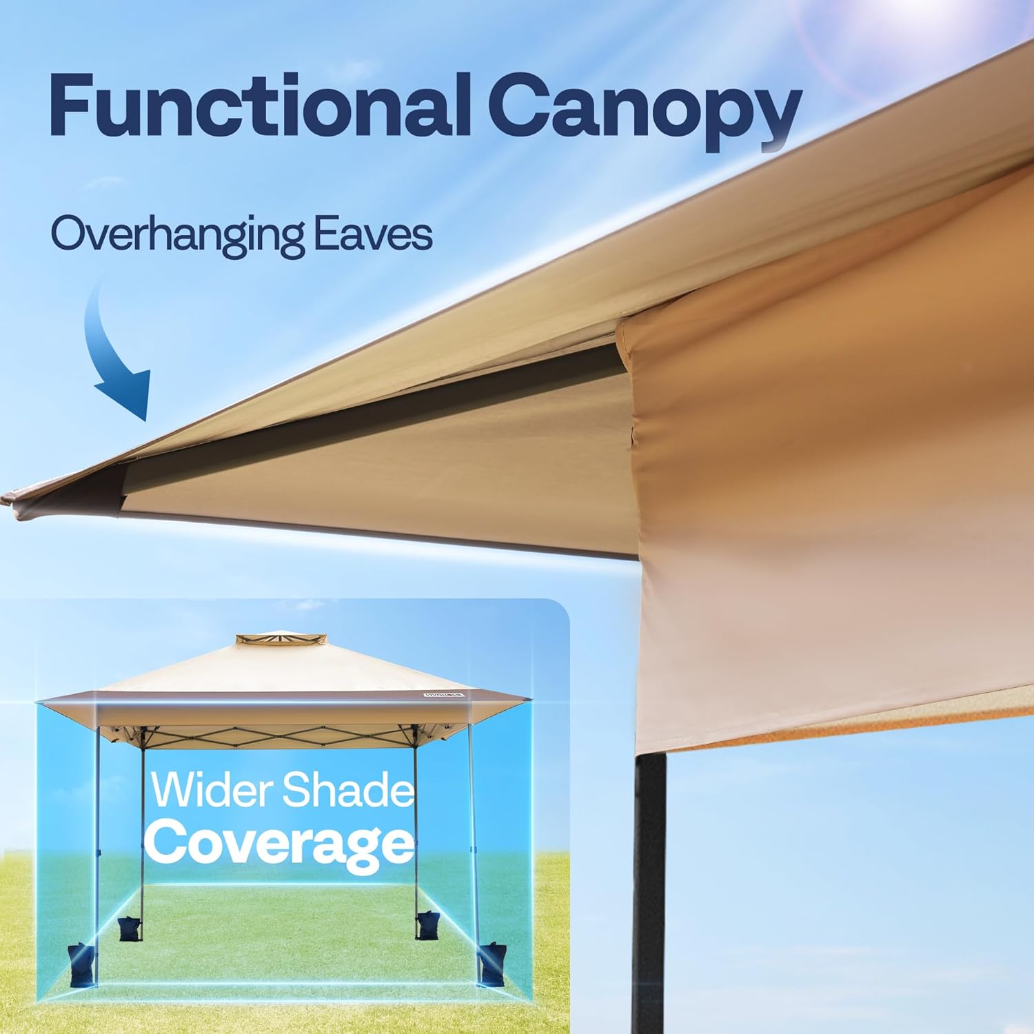 VIVOHOME Canopy Tent 3x3m Outdoor Shelter 2 Tiers Roof with Portable Wheel Carry Bag and 4 Sandbags Pop Up for Patio Garden Backyard
