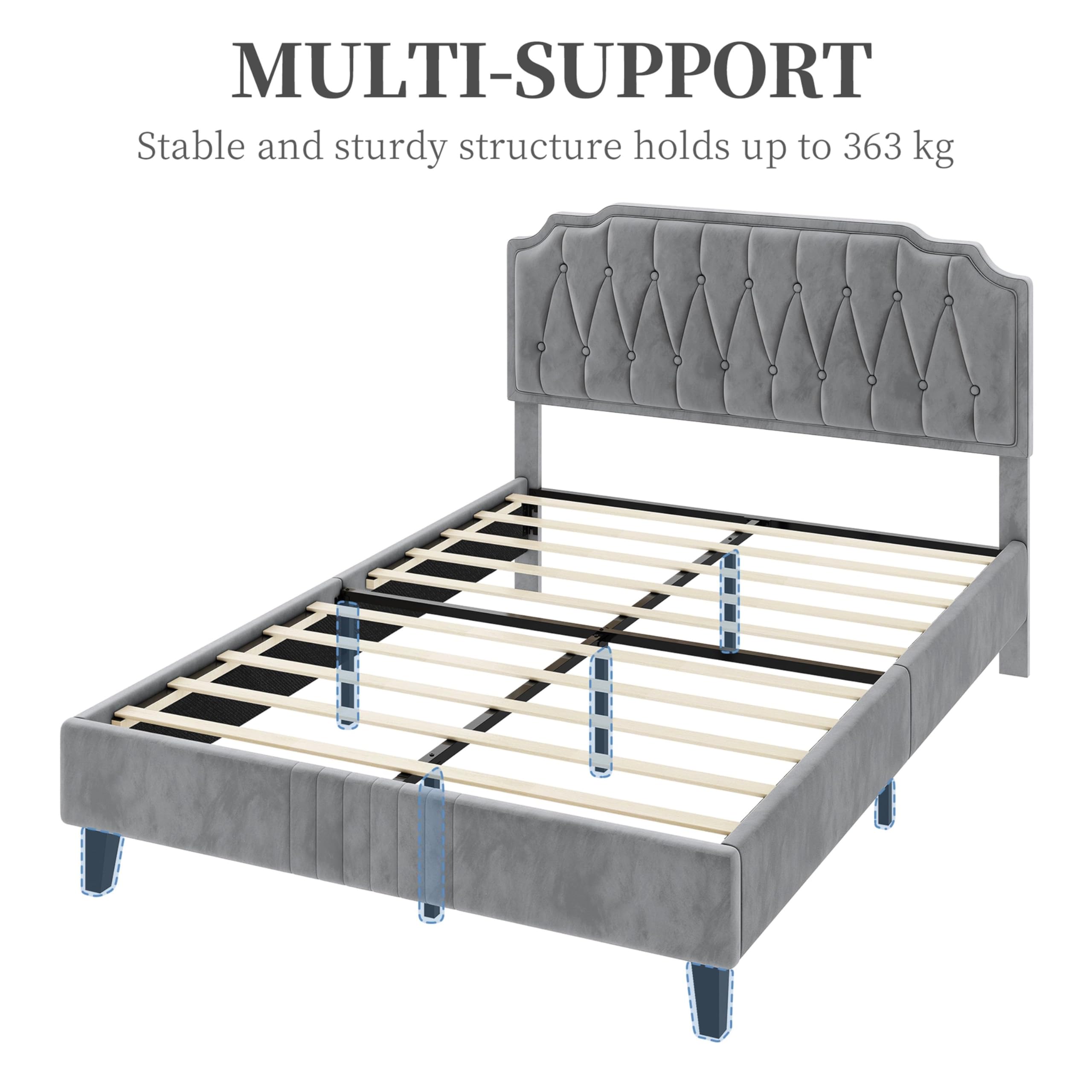 Yaheetech 5ft King Bed Frame Upholstered Platform Bed with Adjustable Button Tufted Headboard/Velvet Fabric/Sturdy Wooden Slat Support/No Box Spring Needed, Dark Grey King Bed