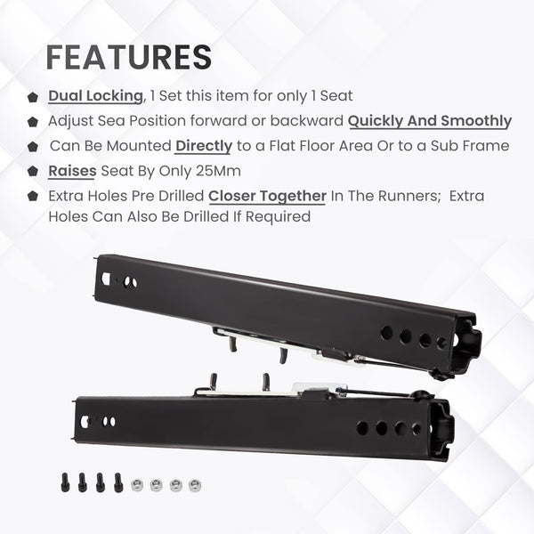 maXpeedigrods Universal Car-Seat Runners/Base Sliders, Racing-Seats Dual Lock Slider Steel Lock Adjustable Track Kit for Most Bottom Mount-Seats