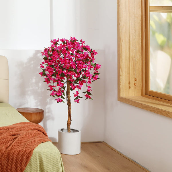 Fopamtri Artificial Plants Bougainvillea Tree 120 cm Artificial Blossom Tree, Fake Plants in Pot Large Pink Artificial Tree with Flowers for Home